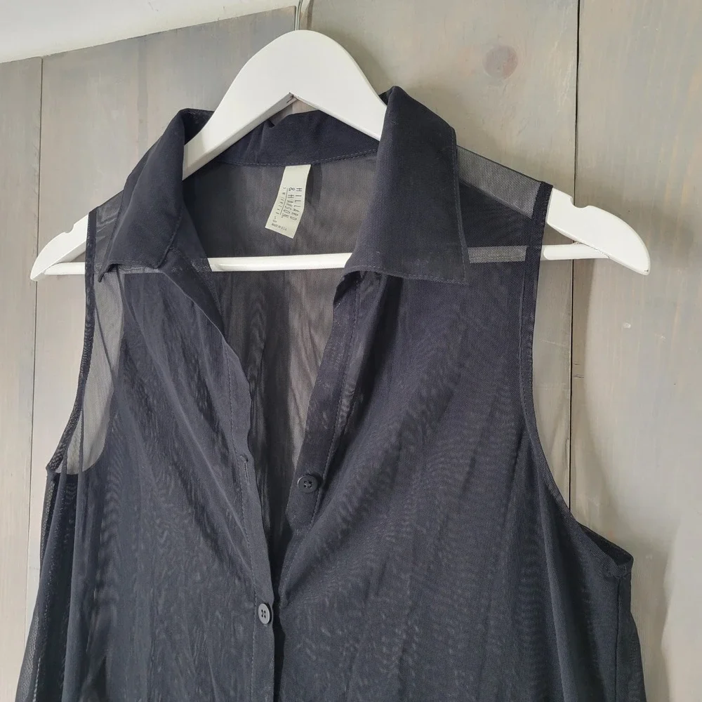 Hillard Hanson Mesh Sheer Swim Cover Up Top Women S Black Button Up Sleeveless